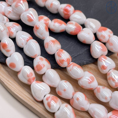 Сердце керамика бело-оранжевое 12 мм