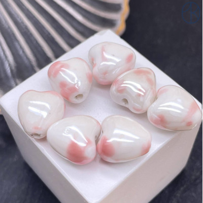 Сердце керамика бело-розовый 12 мм штучно