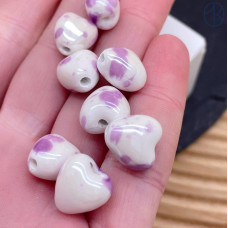 Сердце керамика бело-сиреневое 12 мм штучно
