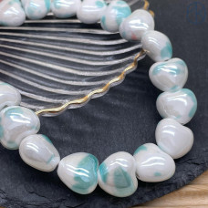 Сердце керамика, цвет бело-бирюзовое 15 мм