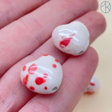 Сердце керамика, цвет бело-красное 15 мм штучно