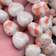 Сердце керамика, цвет бело-оранжевый 15 мм