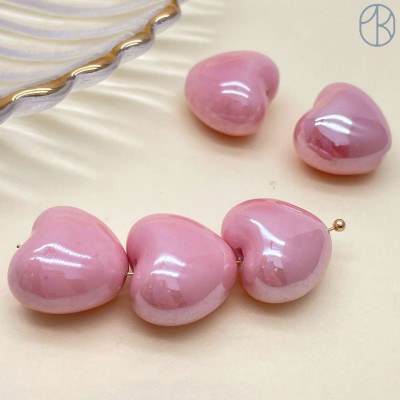 Сердце, керамика, цвет розовый №3 15 мм штучно