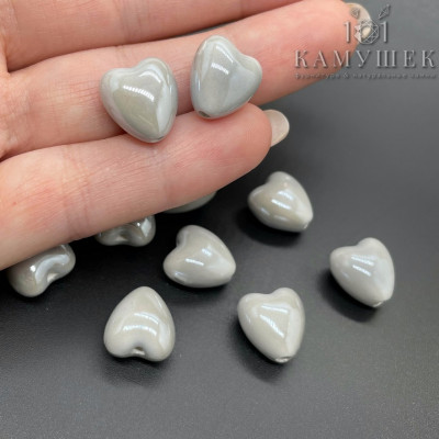 Сердце, керамика, цвет серый 12 мм