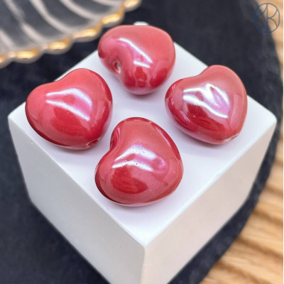 Сердце керамика цвет темно-розовый 15 мм штучно