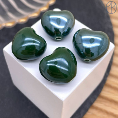 Сердце керамика цвет темно-зеленый 15 мм штучно