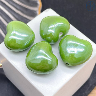 Сердце керамика, цвет зеленый №1 15 мм штучно