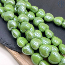 Сердце керамика, цвет зеленый №1 15 мм 