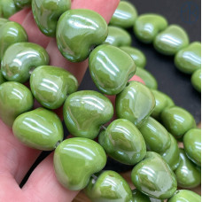 Сердце керамика, цвет зеленый №1 15 мм 