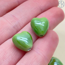 Сердце, керамика, цвет зеленый 12 мм штучно