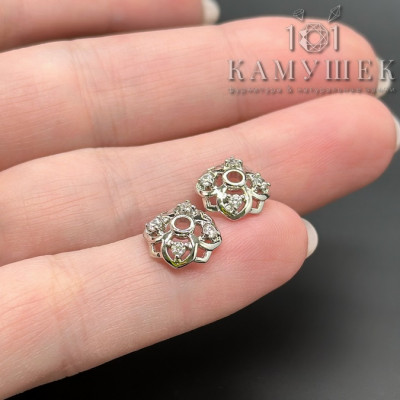 Шапочка цирконы, цвет серебро 10 мм