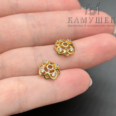 Шапочка цирконы, цвет золото 10 мм