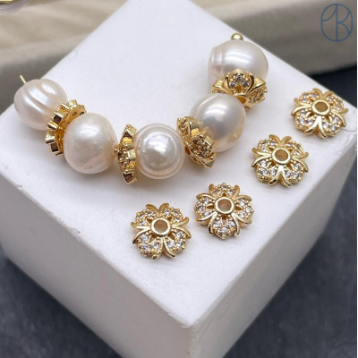 Шапочка с цирконами, цвет золото 8 мм