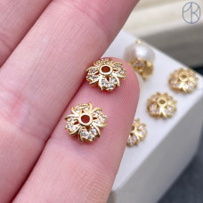 Шапочка с цирконами, цвет золото 8 мм