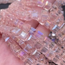 Стекло куб огранка, цвет розовый с переливом 7 мм