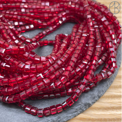 Стекло куб огранка темно-красное 5 мм