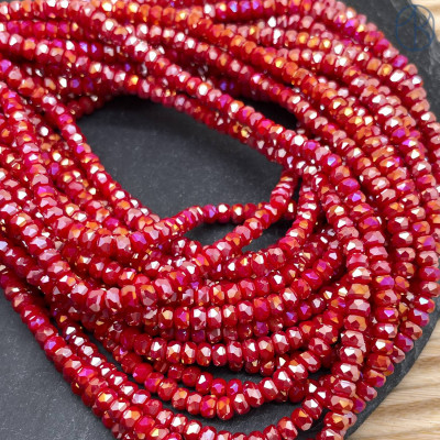 Стекло рондель огранка красное с переливом 4х2 мм