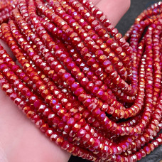 Стекло рондель огранка красное с переливом 4х2 мм