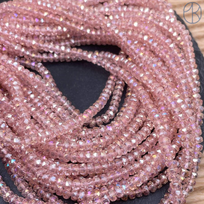 Стекло рондель огранка розовое с переливом 4х2 мм