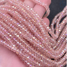 Стекло рондель огранка розовое с переливом 4х2 мм