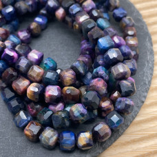 Тигровый глаз тонированный микс №3 куб огранка 9 мм