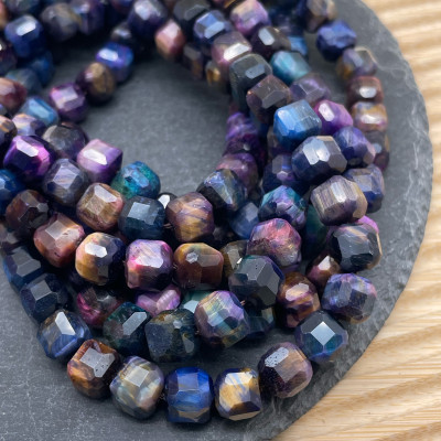 Тигровый глаз тонированный микс №3 куб огранка 9 мм