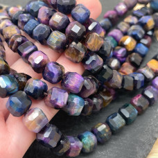 Тигровый глаз тонированный микс №3 куб огранка 9 мм