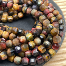 Тигровый глаз тонированный микс №4 куб огранка 9 мм