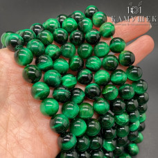 Тигровый глаз тонированный зеленый 10 мм