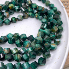 Тигровый глаз тонированный зеленый крученая огранка 10 мм