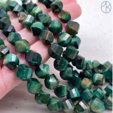 Тигровый глаз тонированный зеленый крученая огранка 10 мм