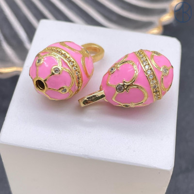 Яйцо Фаберже розовая эмаль, цвет золото 17х12 мм