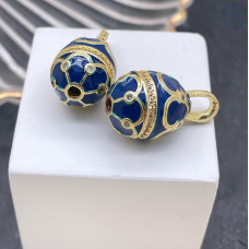 Яйцо Фаберже синяя эмаль, цвет золото 17х12 мм