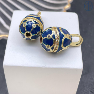 Яйцо Фаберже синяя эмаль, цвет золото 17х12 мм