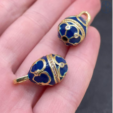 Яйцо Фаберже синяя эмаль, цвет золото 17х12 мм