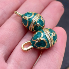 Яйцо Фаберже зеленая эмаль, цвет золото 17х12 мм