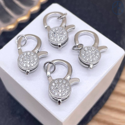 Замок карабин цирконы, цвет серебро 19 мм 