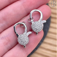Замок карабин цирконы, цвет серебро 19 мм 