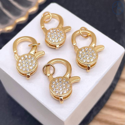 Замок карабин цирконы, цвет золото 19 мм 