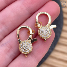 Замок карабин цирконы, цвет золото 19 мм 