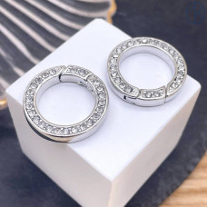 Замок карабин цирконы люкс, цвет серебро 23 мм