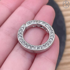 Замок карабин цирконы люкс, цвет серебро 23 мм