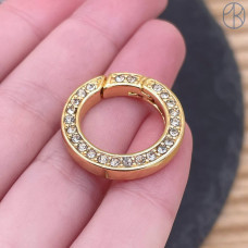 Замок карабин цирконы люкс, цвет золото 23 мм