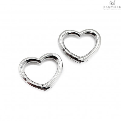 Замок карабин сердце, цвет серебро 15х18 мм