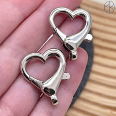 Замок карабин сердце, цвет серебро 32х16
