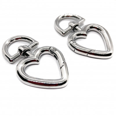Замок карабин сердце, цвет серебро 46х27 мм 