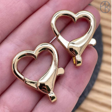 Замок карабин сердце, цвет золото 32х16