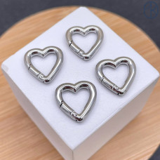 Замок карабин сердце сталь, цвет серебро 14 мм