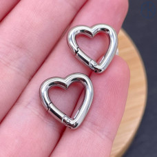 Замок карабин сердце сталь, цвет серебро 14 мм
