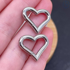 Замок карабин сердце сталь, цвет серебро 16 мм